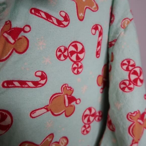 Mickey Disney Parks Christmas Flannel Pajama Top Sweet Treats XL Organic Cotton - Picture 5 of 14